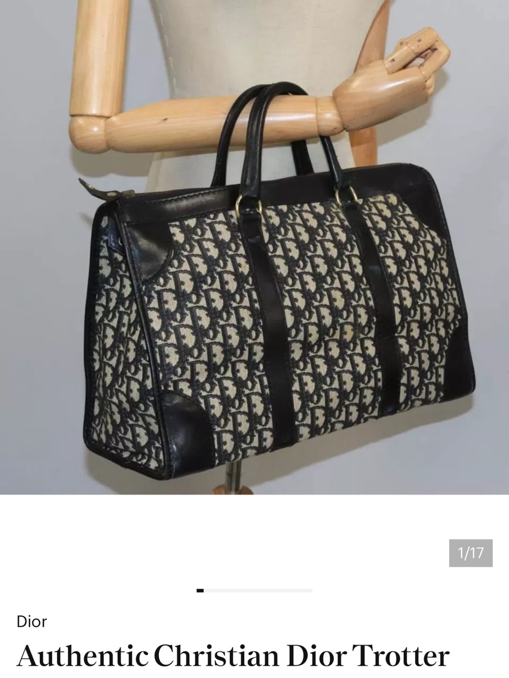 Authentic Dior Black and Beige Large Boston Handbag. - Picture 5 of 17